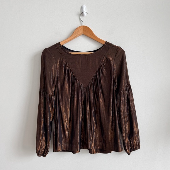 ANTHROPOLOGIE • Amadi Merry Metallic Blouse in Bronze - Picture 3 of 11